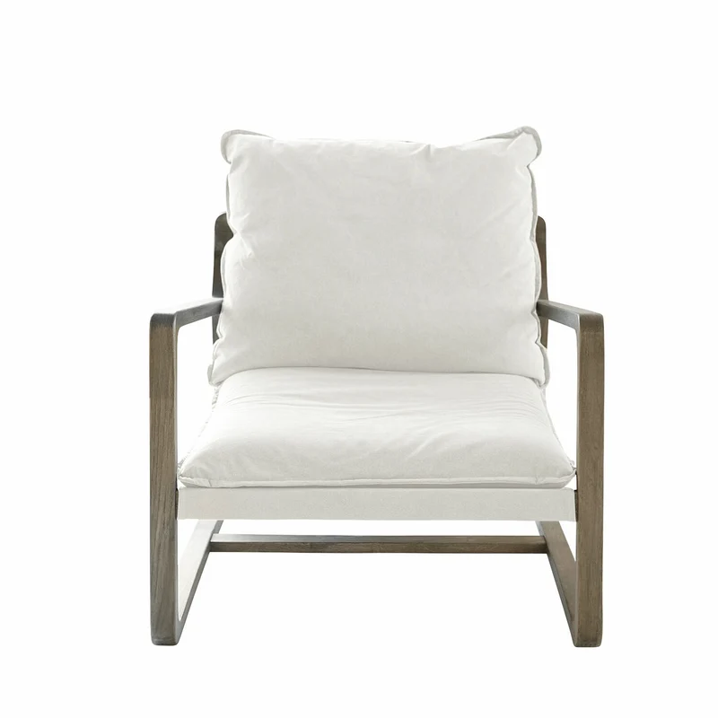Fauteuil LOBERON Jowna en bois de chêne et tissu crème