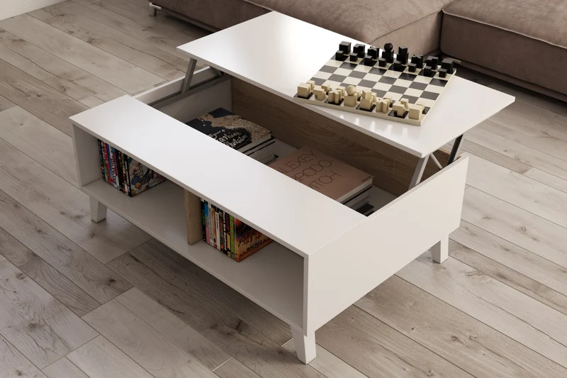 Table basse relevable scandinave avec rangements REGAL