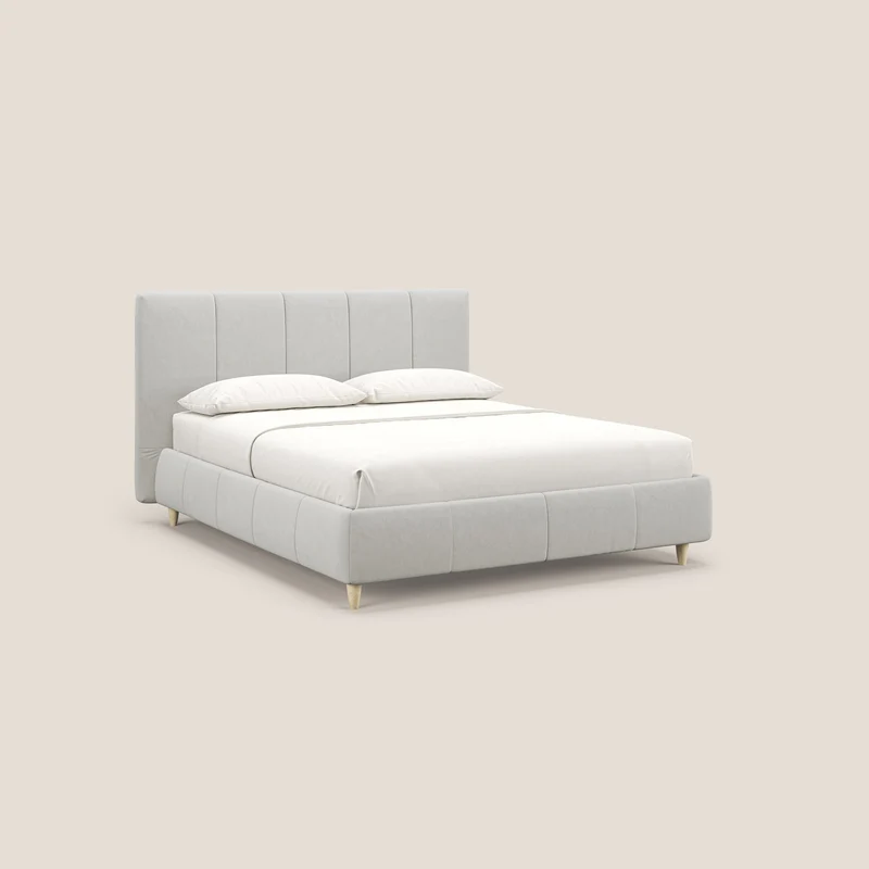 Laura lit avec coffre déhoussable en microfibre velours T09 crème
