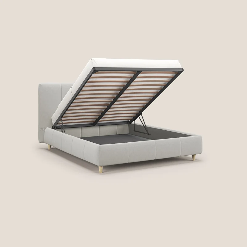Laura lit avec coffre déhoussable en microfibre velours T09 crème