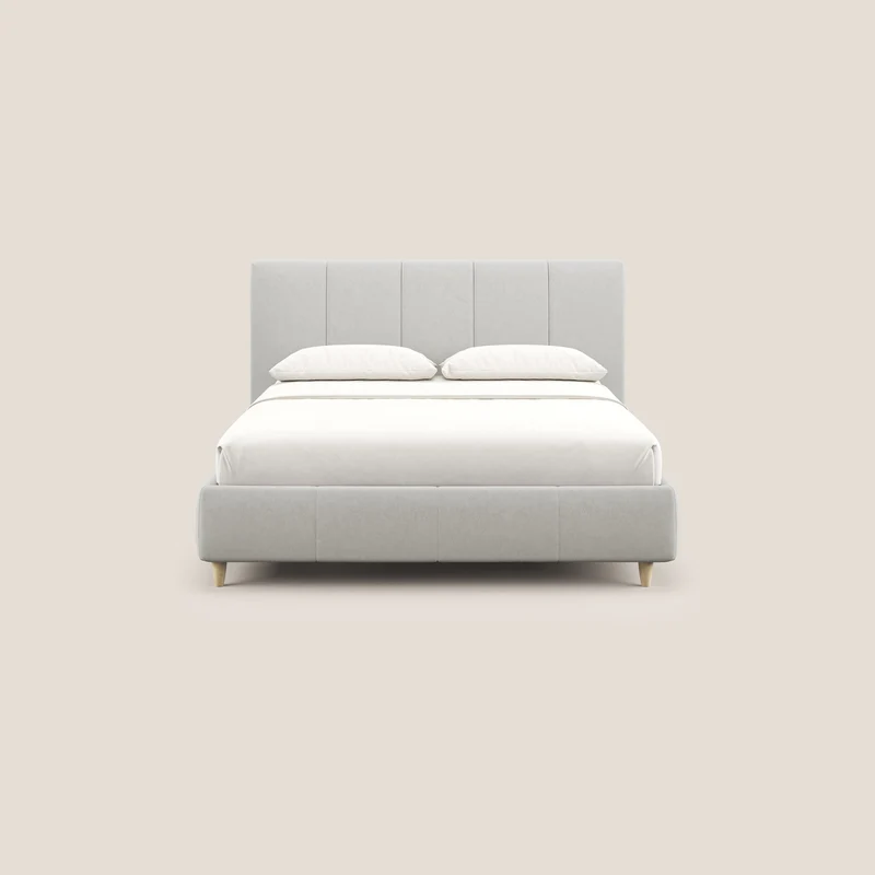 Laura lit avec coffre déhoussable en microfibre velours T09 crème
