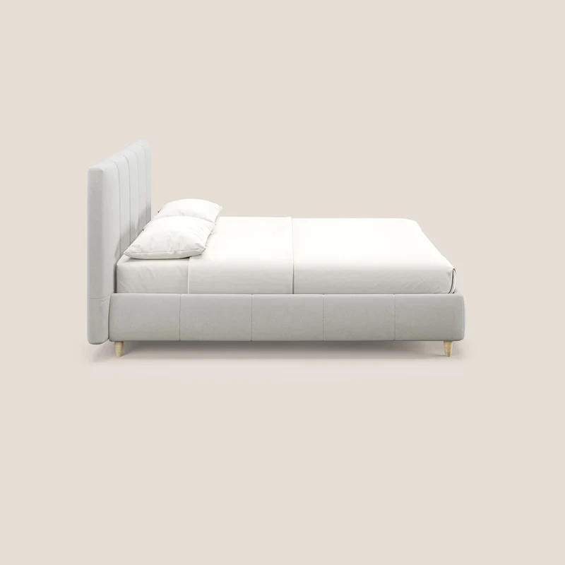 Laura lit avec coffre déhoussable en microfibre velours T09 crème