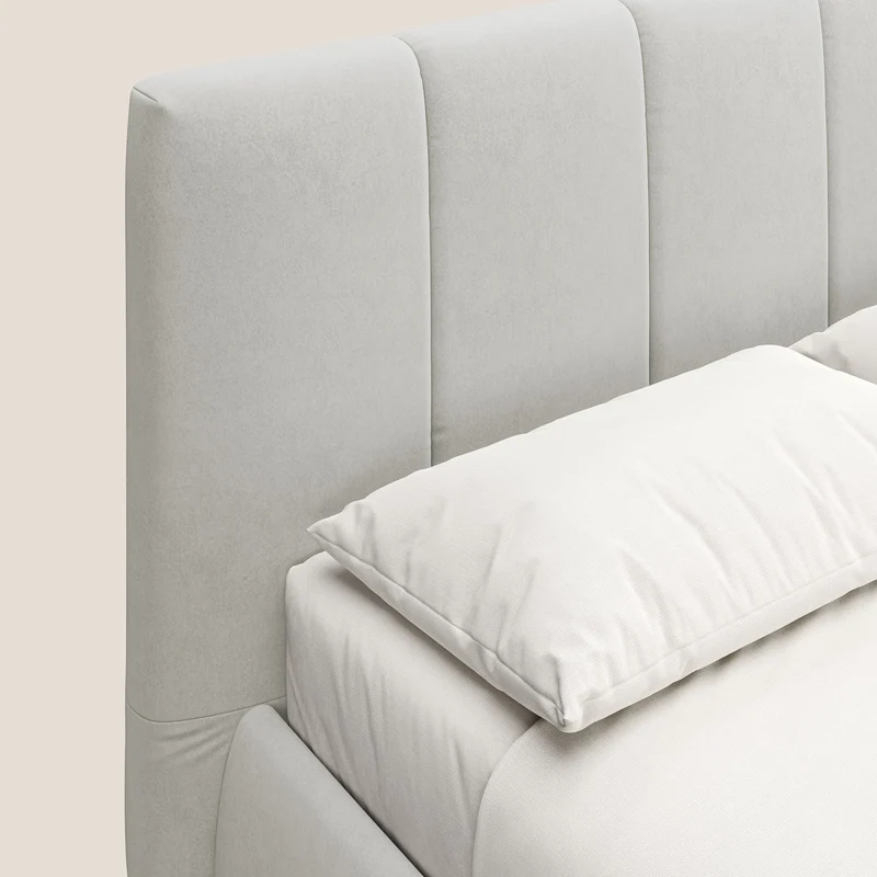 Laura lit avec coffre déhoussable en microfibre velours T09 crème