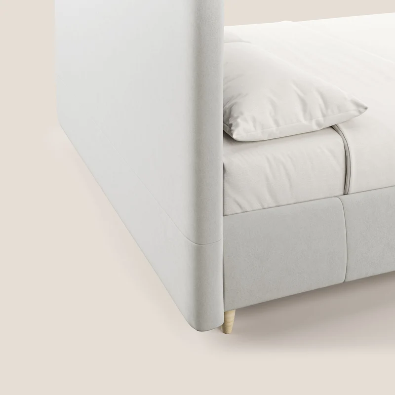 Laura lit avec coffre déhoussable en microfibre velours T09 crème