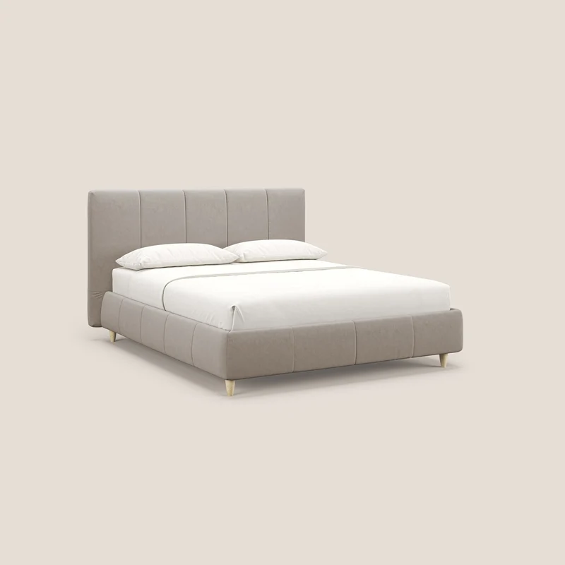 Laura lit avec coffre déhoussable en microfibre velours T09 Taupe tortora