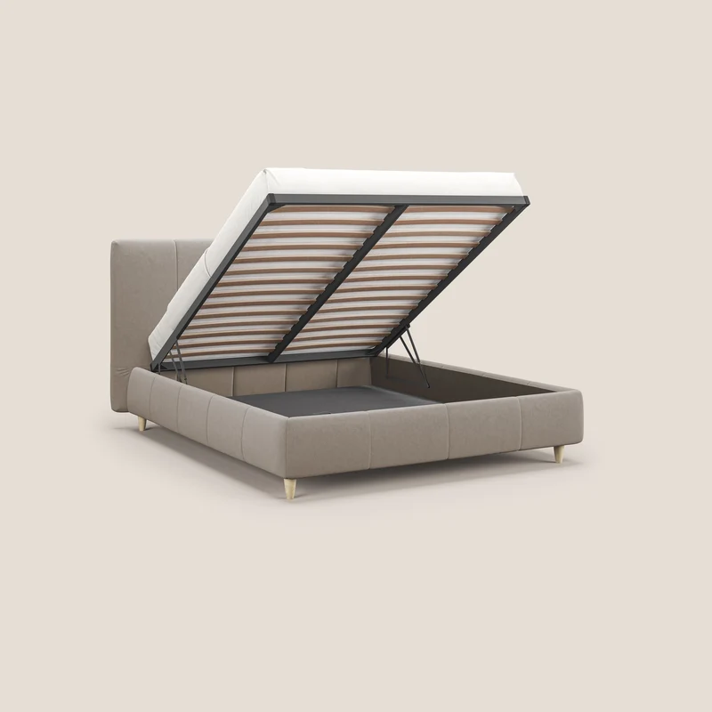 Laura lit avec coffre déhoussable en microfibre velours T09 Taupe tortora