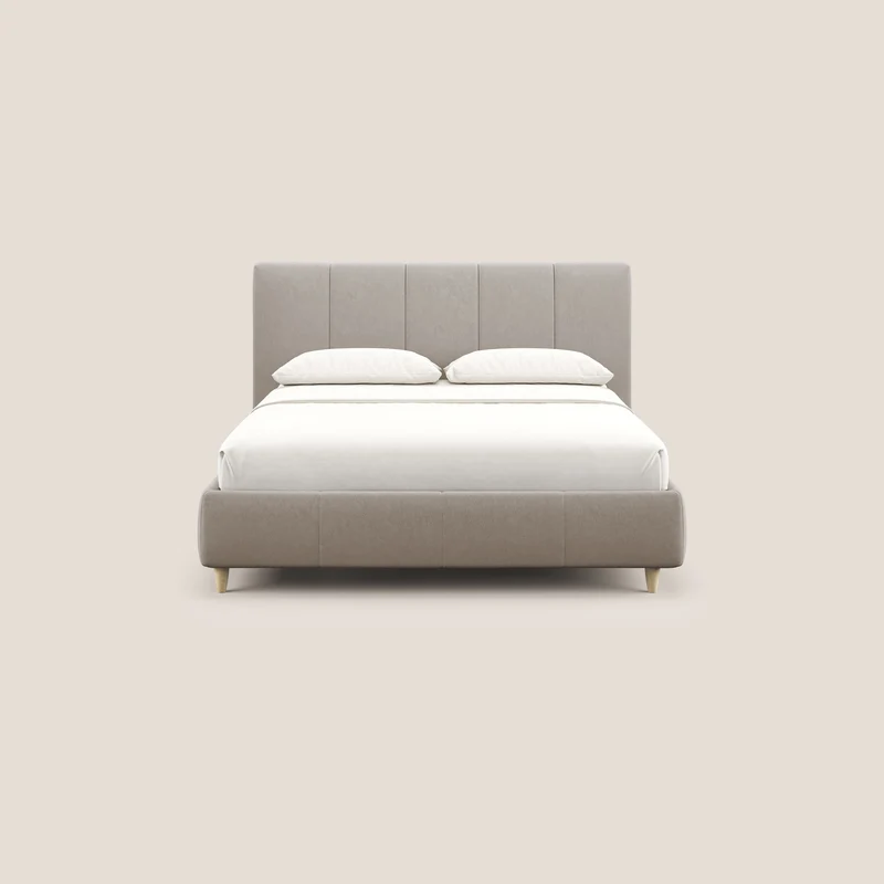 Laura lit avec coffre déhoussable en microfibre velours T09 Taupe tortora