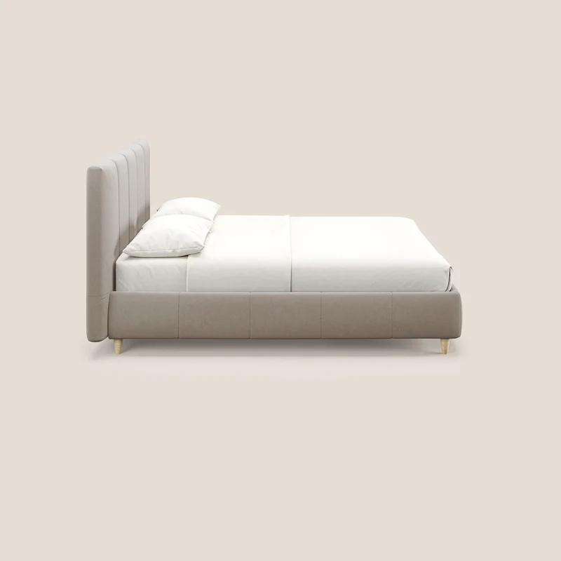 Laura lit avec coffre déhoussable en microfibre velours T09 Taupe tortora