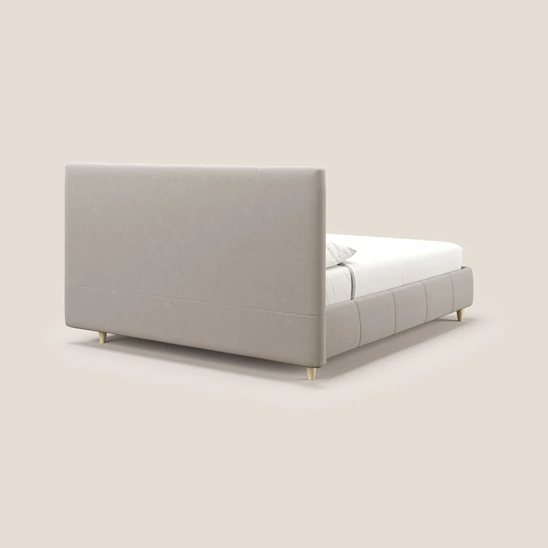 Laura lit avec coffre déhoussable en microfibre velours T09 Taupe tortora