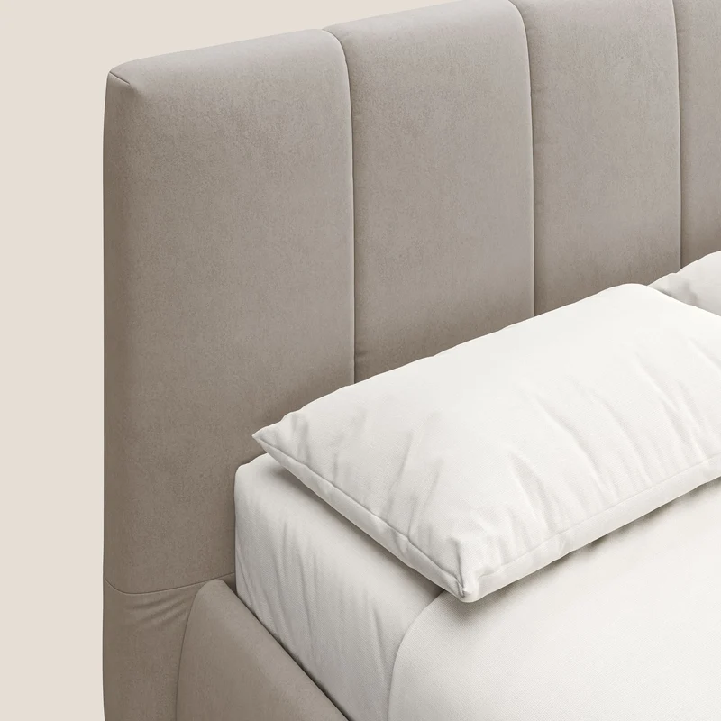 Laura lit avec coffre déhoussable en microfibre velours T09 Taupe tortora