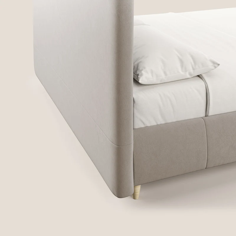 Laura lit avec coffre déhoussable en microfibre velours T09 Taupe tortora