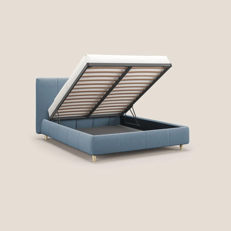 Laura lit avec coffre déhoussable en microfibre velours T09 sucre glace