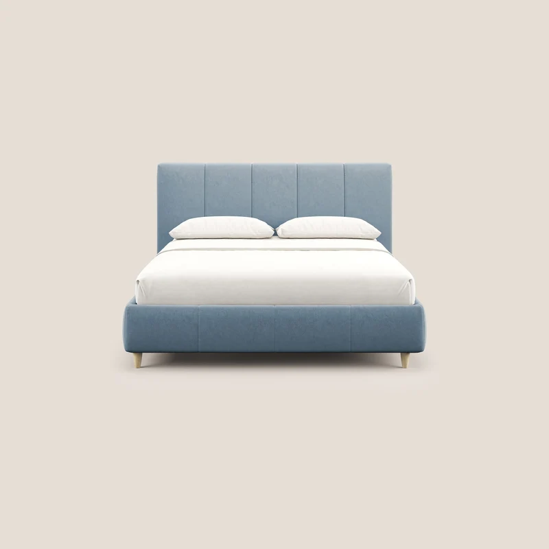 Laura lit avec coffre déhoussable en microfibre velours T09 sucre glace