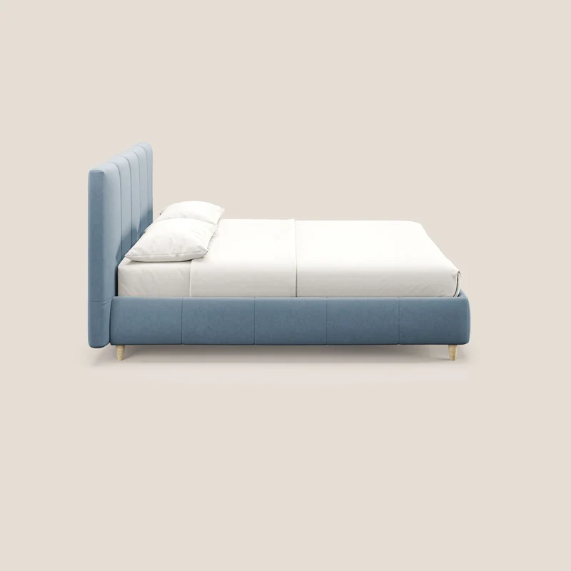 Laura lit avec coffre déhoussable en microfibre velours T09 sucre glace
