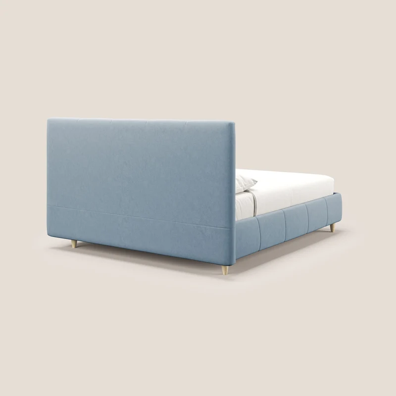 Laura lit avec coffre déhoussable en microfibre velours T09 sucre glace
