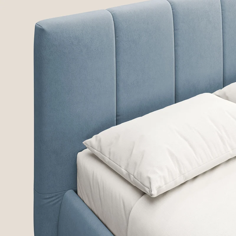 Laura lit avec coffre déhoussable en microfibre velours T09 sucre glace