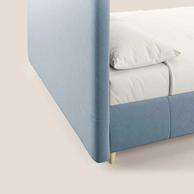 Laura lit avec coffre déhoussable en microfibre velours T09 sucre glace