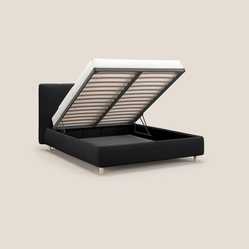 Laura lit avec coffre déhoussable en microfibre velours T09 anthracite