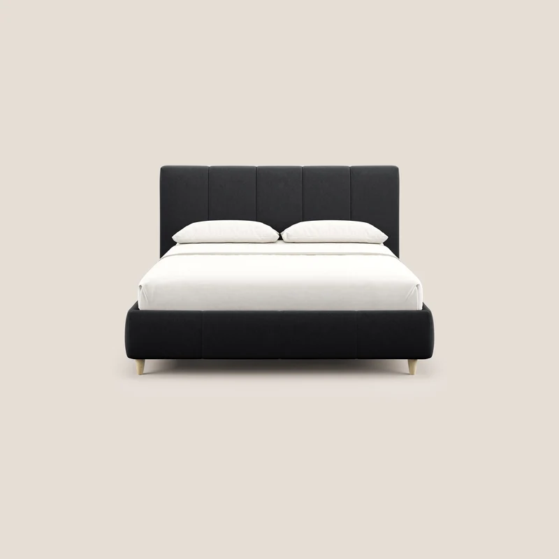 Laura lit avec coffre déhoussable en microfibre velours T09 anthracite