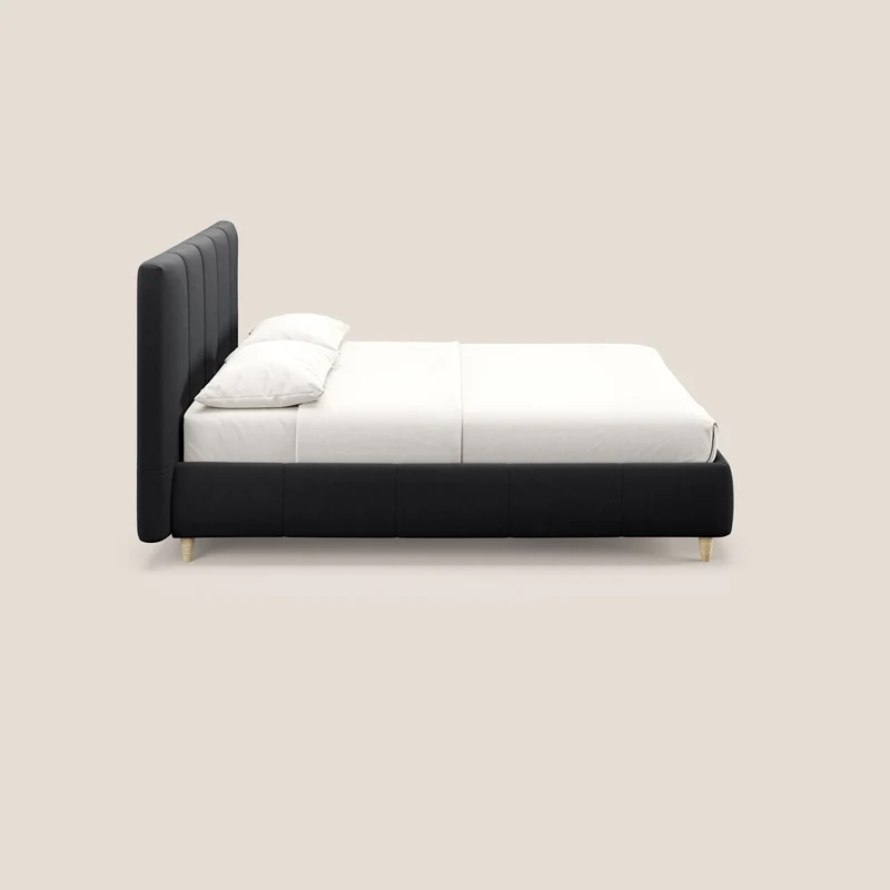 Laura lit avec coffre déhoussable en microfibre velours T09 anthracite