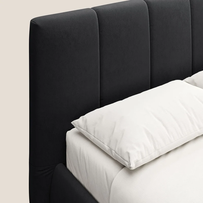 Laura lit avec coffre déhoussable en microfibre velours T09 anthracite
