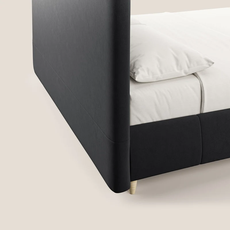 Laura lit avec coffre déhoussable en microfibre velours T09 anthracite
