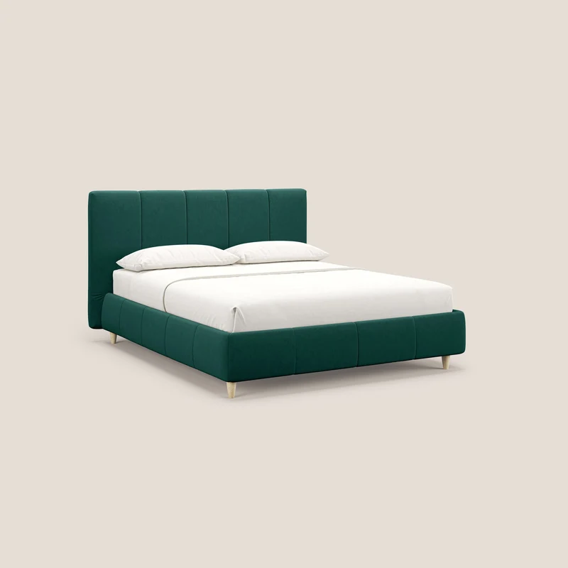 Laura lit avec coffre déhoussable en microfibre velours T09 vert