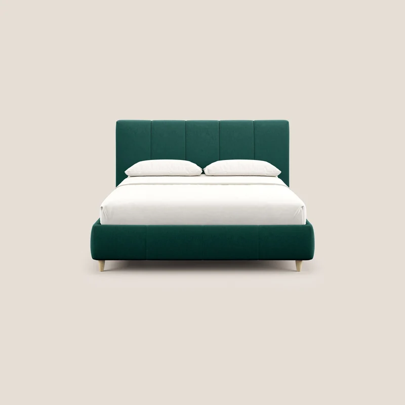 Laura lit avec coffre déhoussable en microfibre velours T09 vert