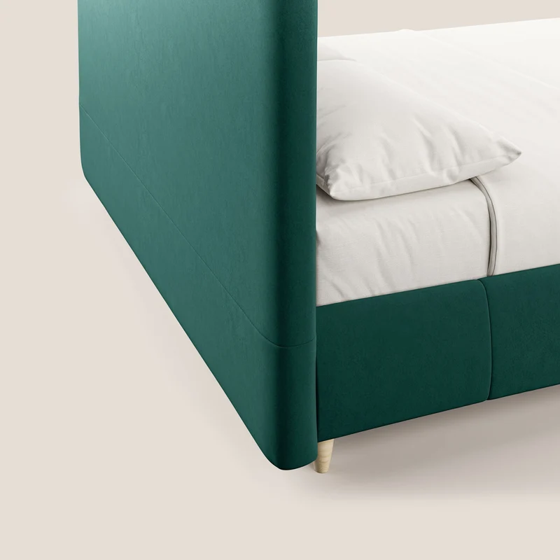 Laura lit avec coffre déhoussable en microfibre velours T09 vert
