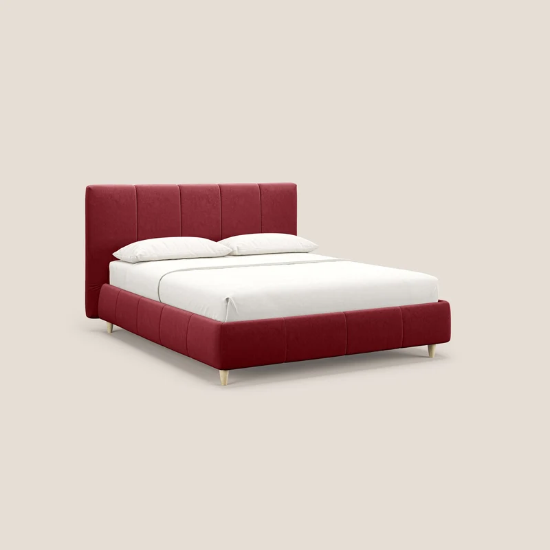 Laura lit avec coffre déhoussable en microfibre velours T09 rouge
