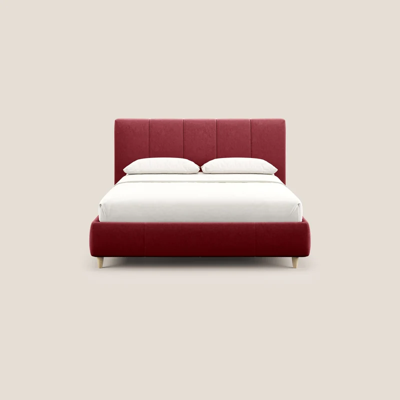 Laura lit avec coffre déhoussable en microfibre velours T09 rouge