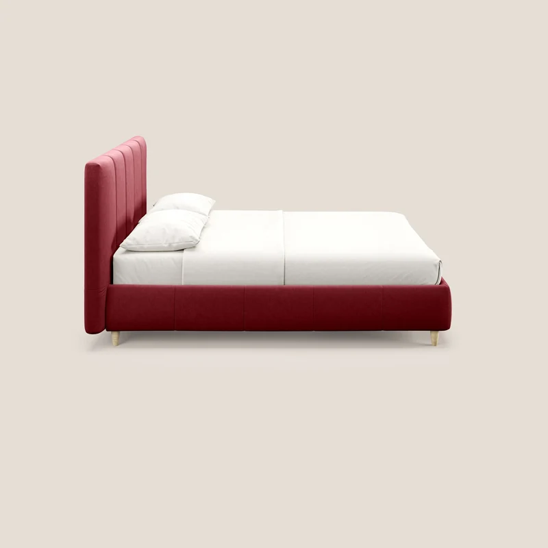 Laura lit avec coffre déhoussable en microfibre velours T09 rouge