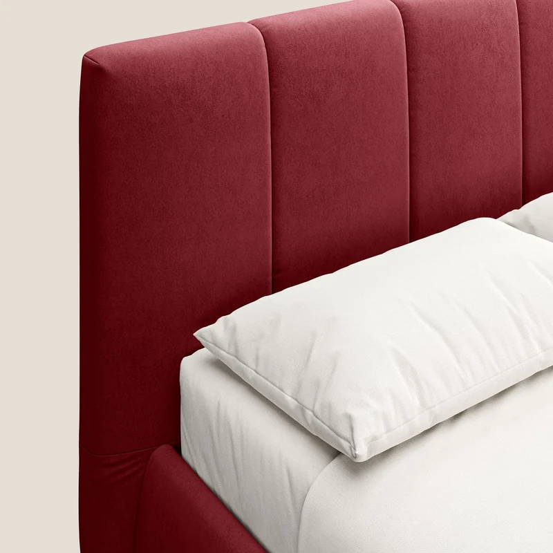 Laura lit avec coffre déhoussable en microfibre velours T09 rouge