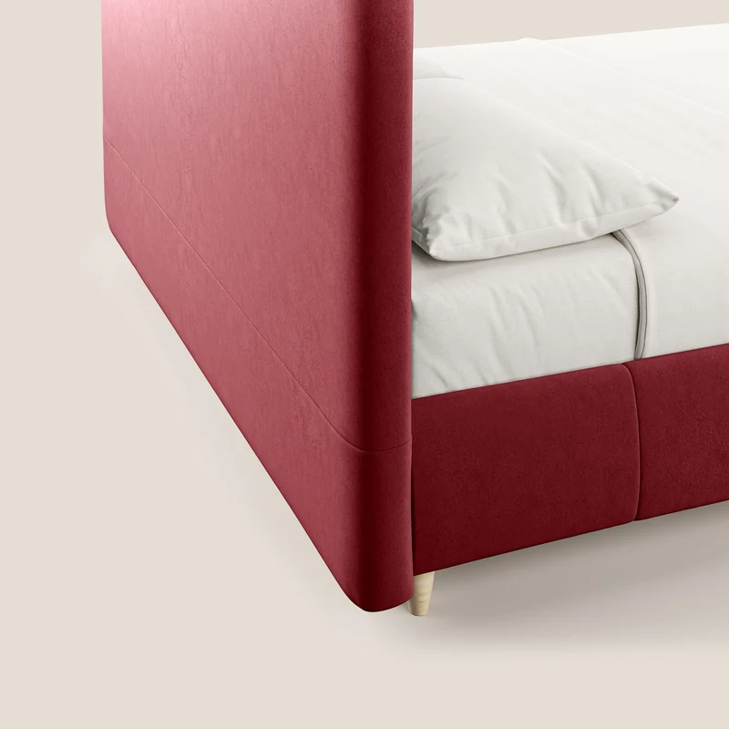 Laura lit avec coffre déhoussable en microfibre velours T09 rouge