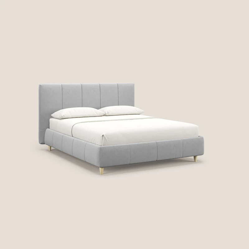 Laura lit avec coffre déhoussable en microfibre velours T09 gris clair