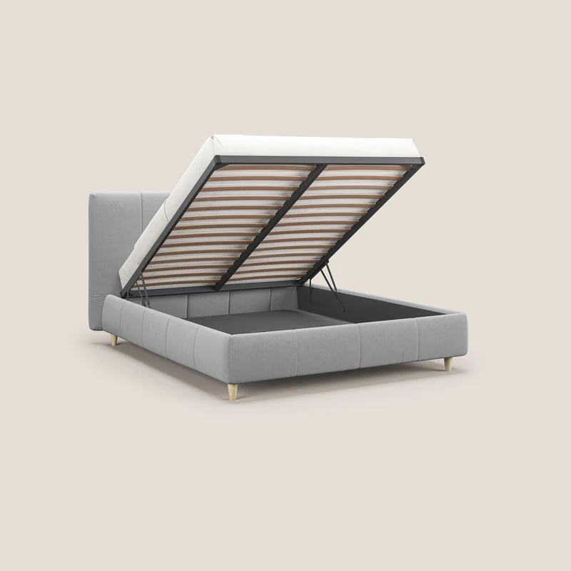 Laura lit avec coffre déhoussable en microfibre velours T09 gris clair