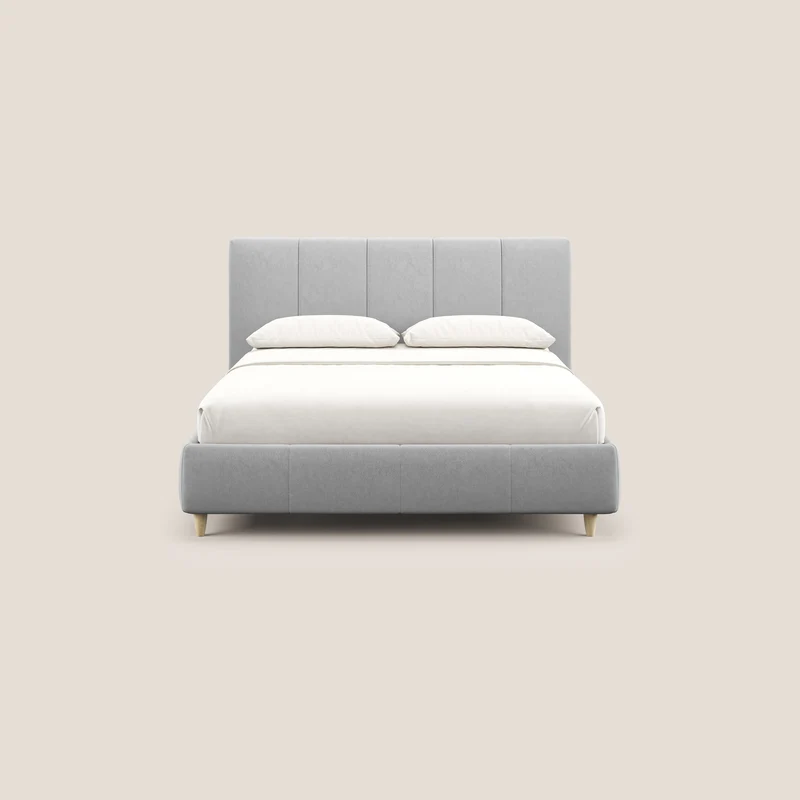 Laura lit avec coffre déhoussable en microfibre velours T09 gris clair