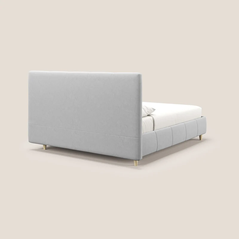 Laura lit avec coffre déhoussable en microfibre velours T09 gris clair