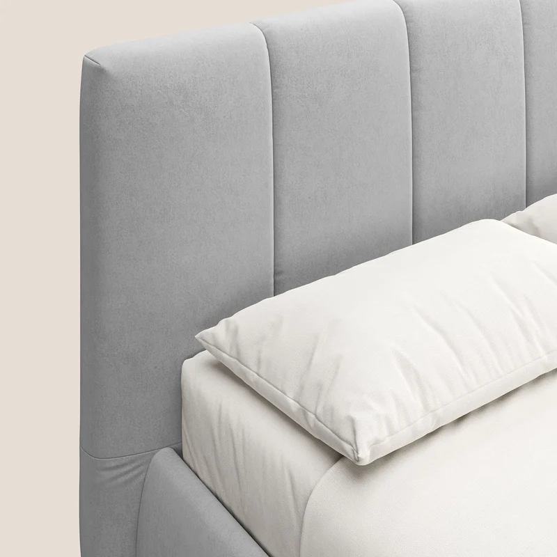 Laura lit avec coffre déhoussable en microfibre velours T09 gris clair