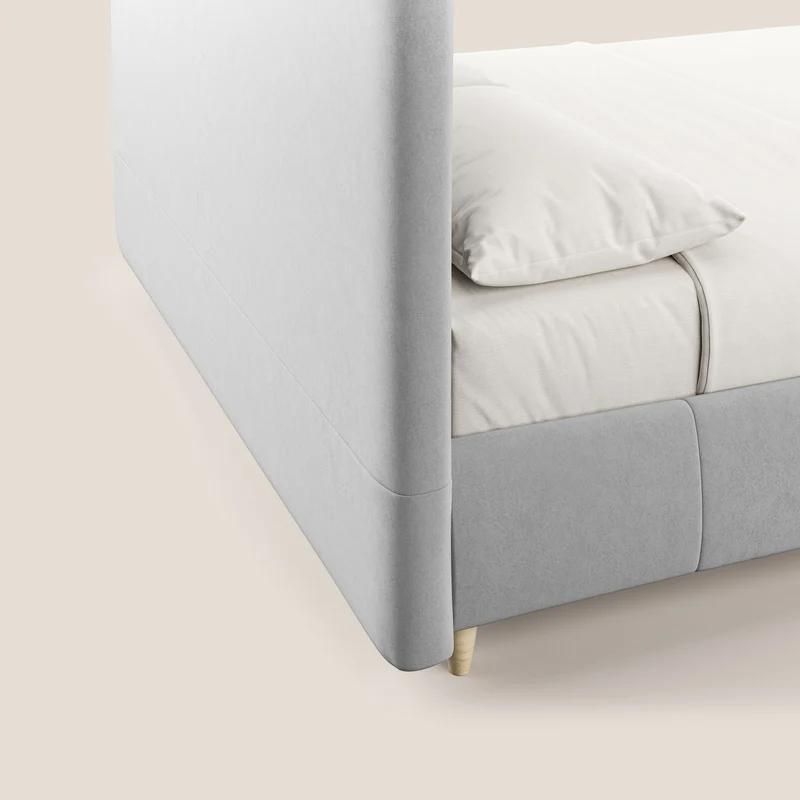 Laura lit avec coffre déhoussable en microfibre velours T09 gris clair
