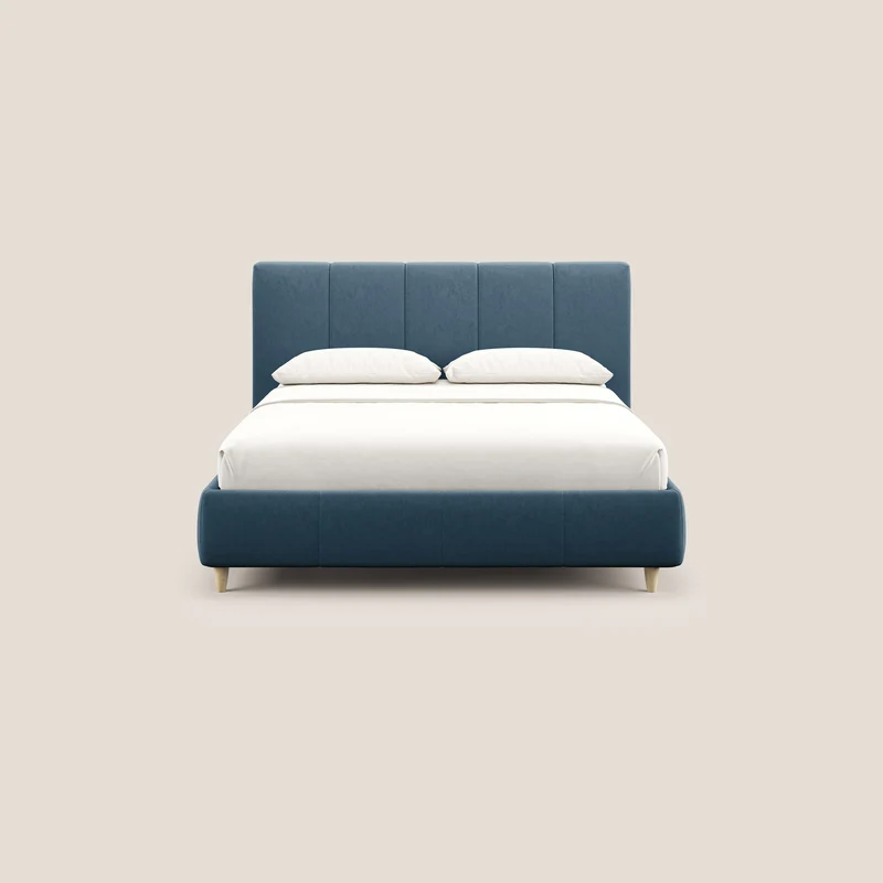 Laura lit avec coffre déhoussable en microfibre velours T09 bleu