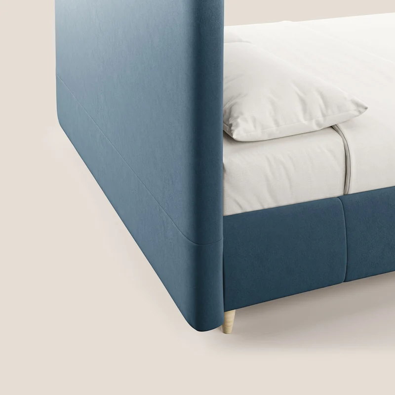 Laura lit avec coffre déhoussable en microfibre velours T09 bleu