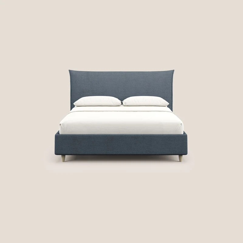 Audrey lit rembourré avec coffre déhoussable en tissu flammé imperméable T03 bleu