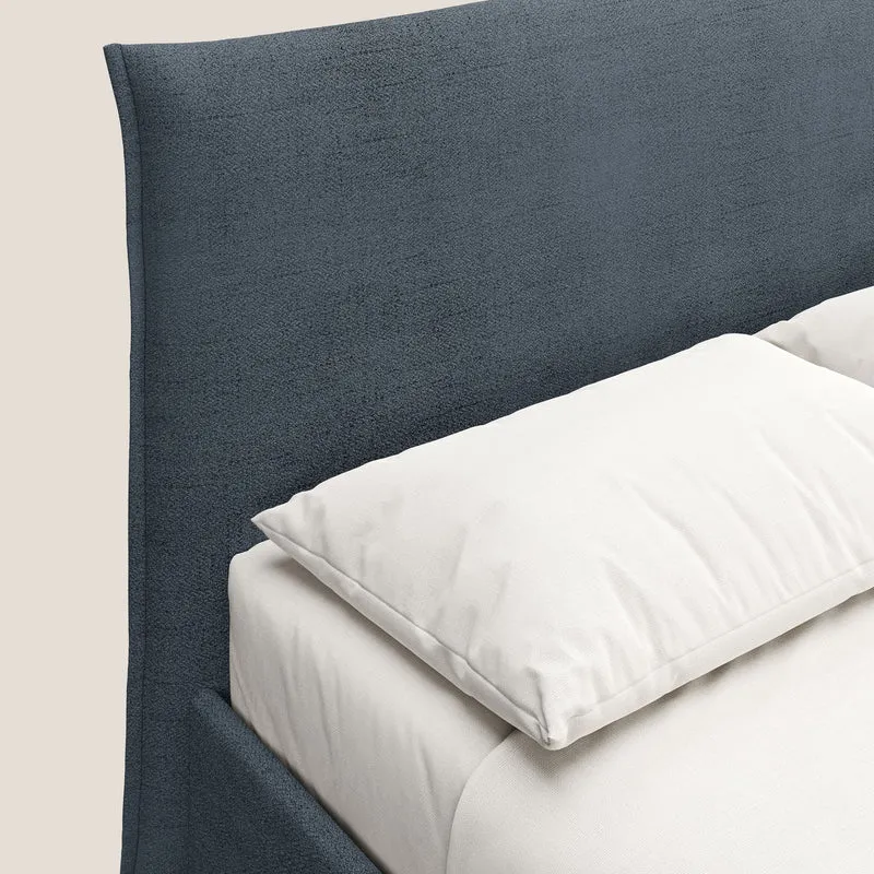 Audrey lit rembourré avec coffre déhoussable en tissu flammé imperméable T03 bleu