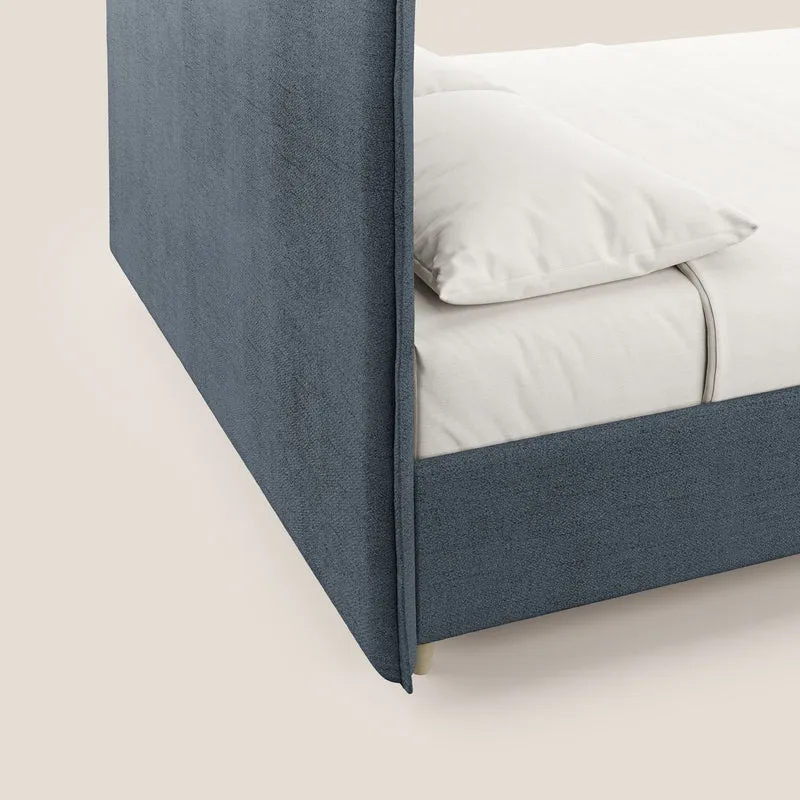 Audrey lit rembourré avec coffre déhoussable en tissu flammé imperméable T03 bleu
