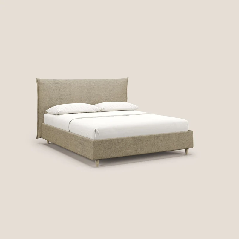 Audrey lit rembourré avec coffre déhoussable en tissu flammé imperméable T03 beige