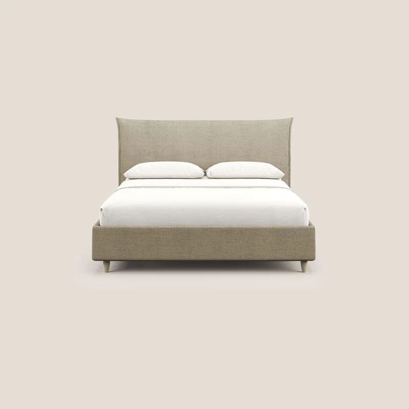 Audrey lit rembourré avec coffre déhoussable en tissu flammé imperméable T03 beige