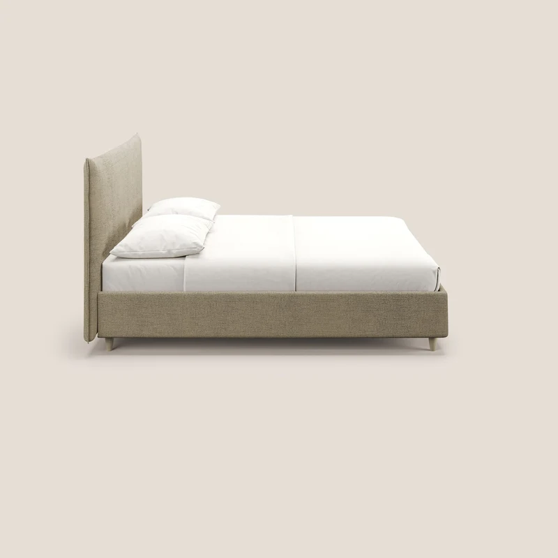 Audrey lit rembourré avec coffre déhoussable en tissu flammé imperméable T03 beige