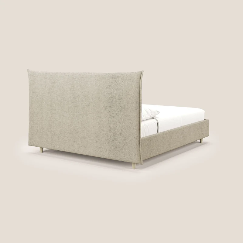 Audrey lit rembourré avec coffre déhoussable en tissu flammé imperméable T03 beige