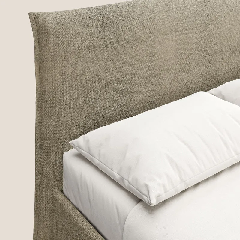Audrey lit rembourré avec coffre déhoussable en tissu flammé imperméable T03 beige